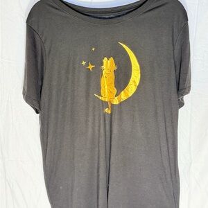Black Cat T-Shirt with Gold Moon Design